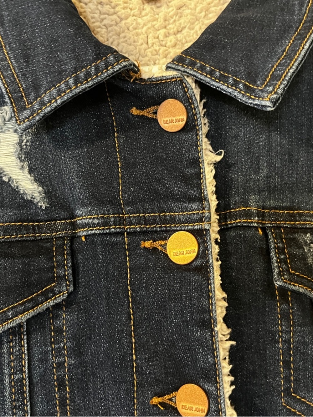 Dear John Indigo distressed darkDenim Jacket with Sherpa Lining large - Picture 4 of 14